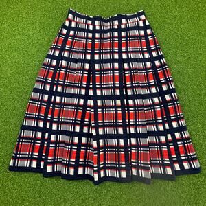 Vintage Act III Blue Plaid Preppy Pleated Midi Skirt Sz 25"